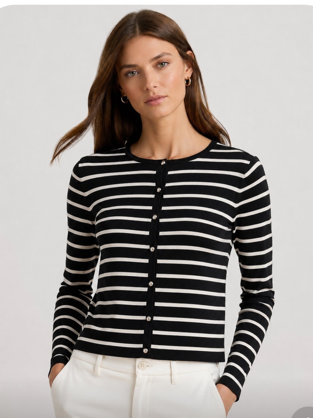 Ralph Lauren Striped Silk Blend Button Down Cardigan Quiet Luxury Old Money